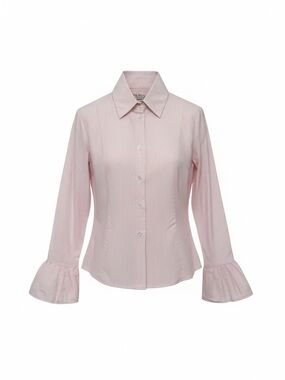 FINE GARMENTS by BELL | Ruffle Sleeve Button Down in Pink/White Stripe, Size 6